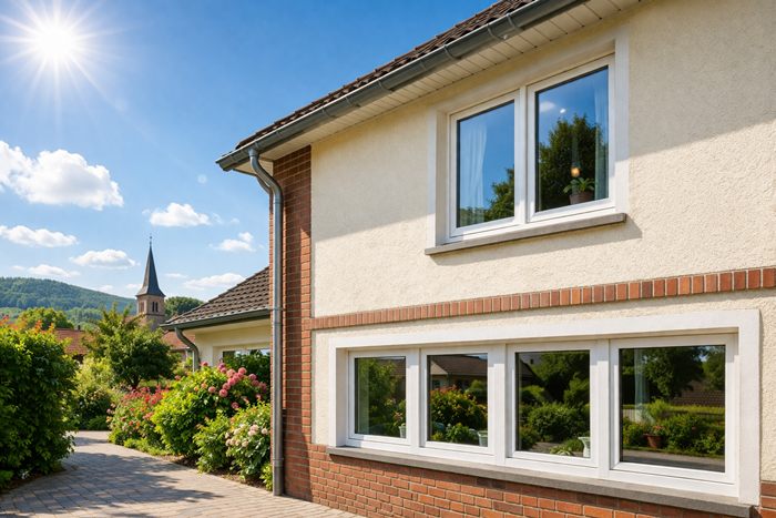 Fensterputzer in Bad Münder an einer gepflegten Hausfassade